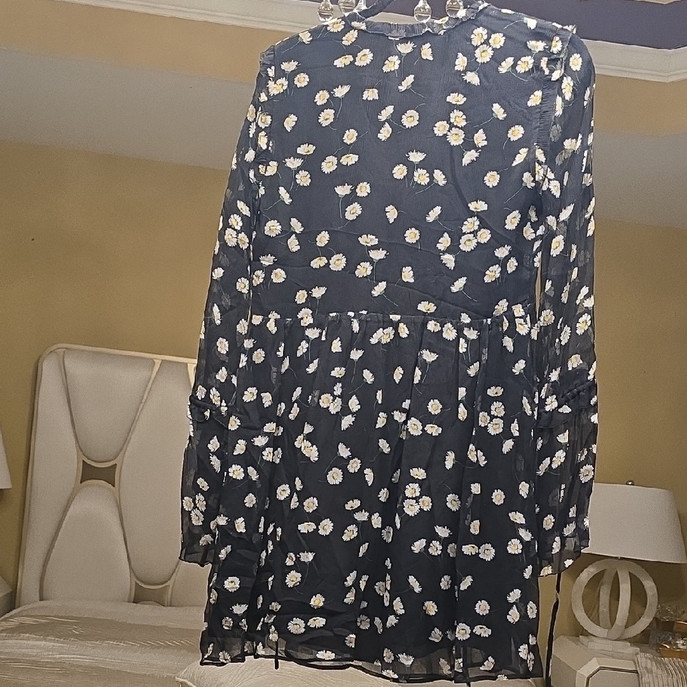 The Kooples Black and White Silk Floral Long Sleeve Dress French Brand See Mesur - Picture 11 of 16